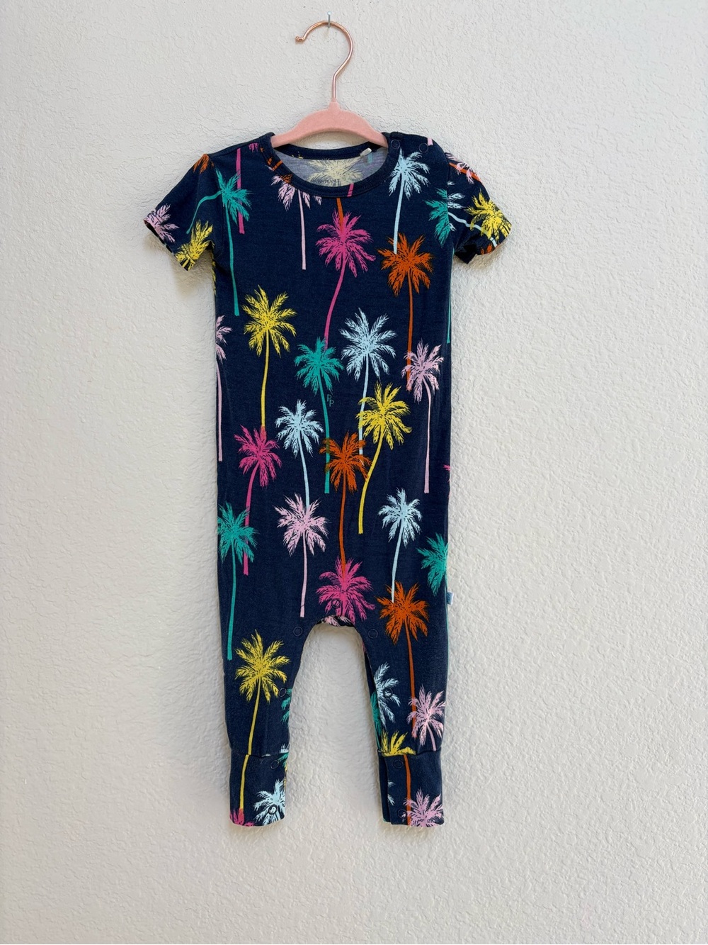 Posh Peanut Palmer Navy Palm Tree Short-Sleeve One-Piece Romper Pajamas